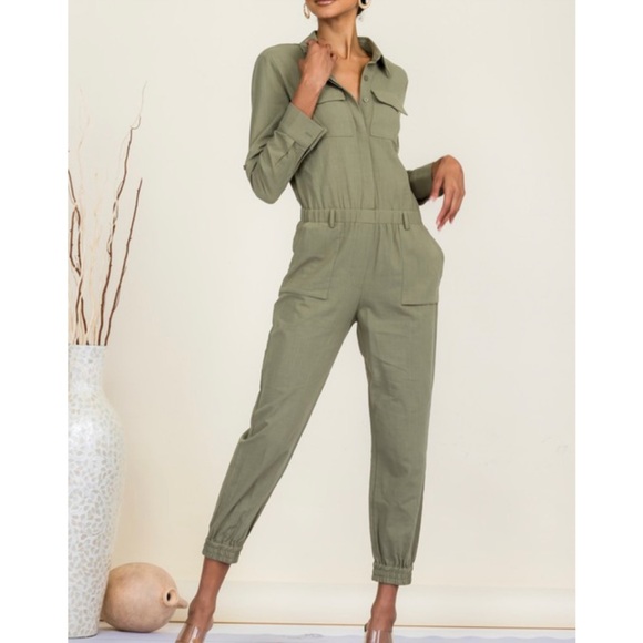 Pants - NEW Olive Green Relaxed Fit Utility Jumpsuit